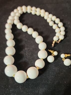 Classic White Bead Necklace and Earring Set - Elegant Womens Jewelry